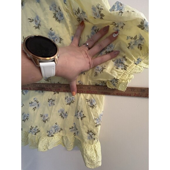 AEO Baby Doll Blouse XXL Yellow Floral Button Up Milkmaid Fairy Sweet cottagcore - Picture 12 of 13